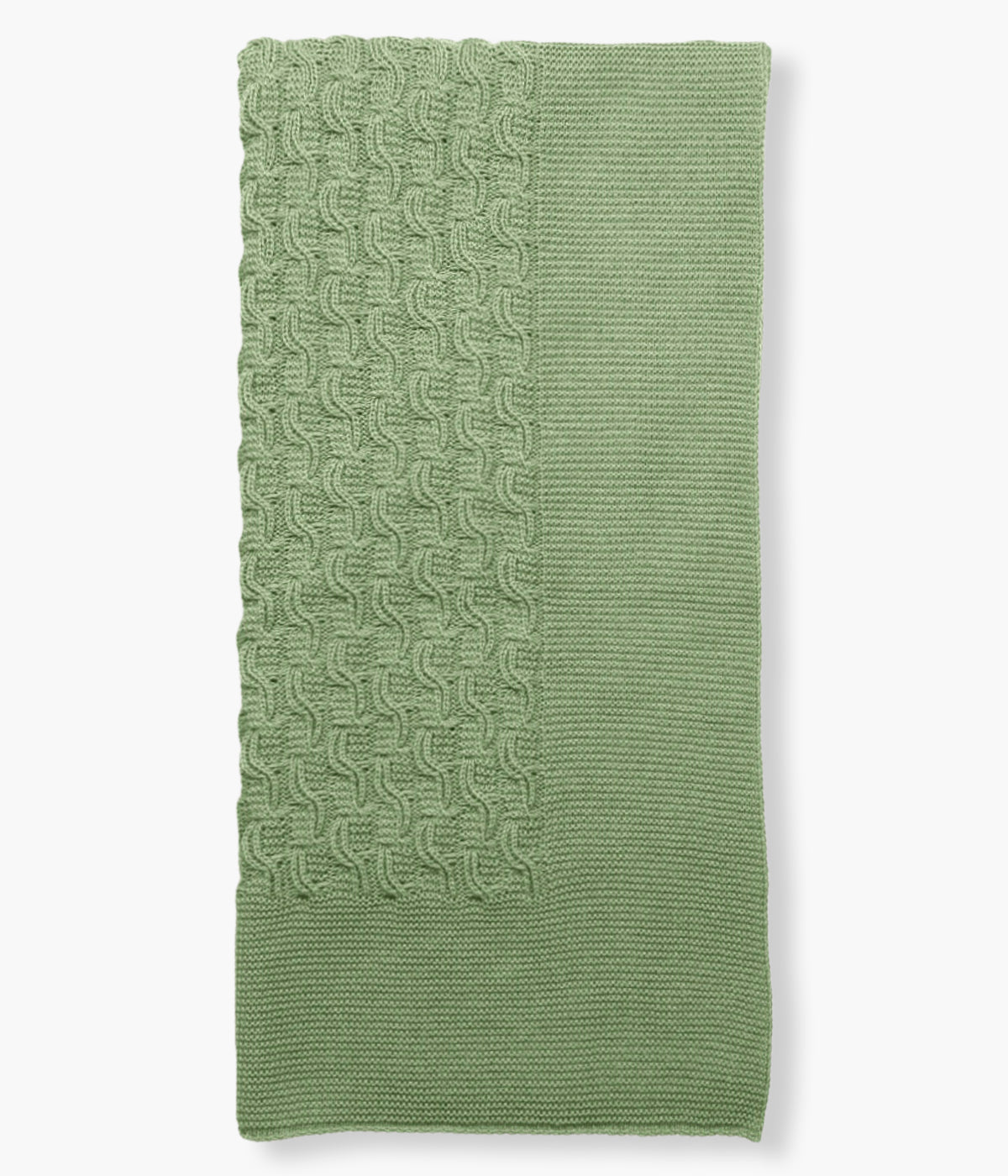 Manta de malha verde da Mac Ilusión para bebé menino e recém-nascido. Delicada manta de formato quadrado com tricotado efeito entrelaçado na malha.