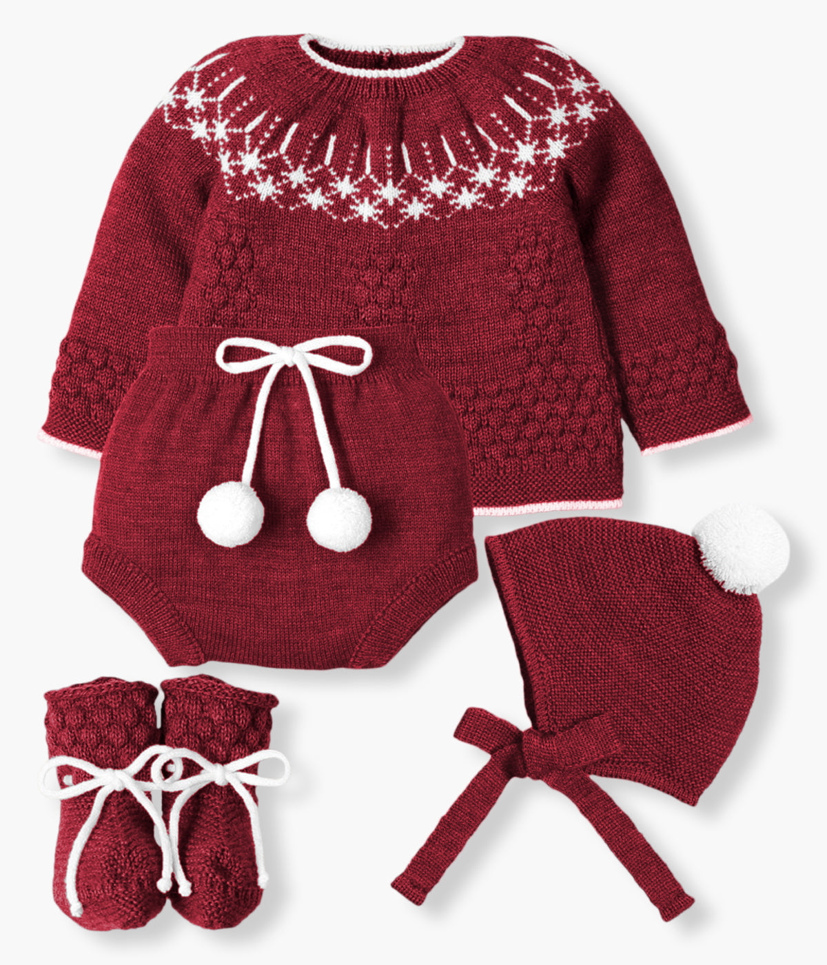 Conjunto de Malha Estrelas para Bebé 4pc - Bordô