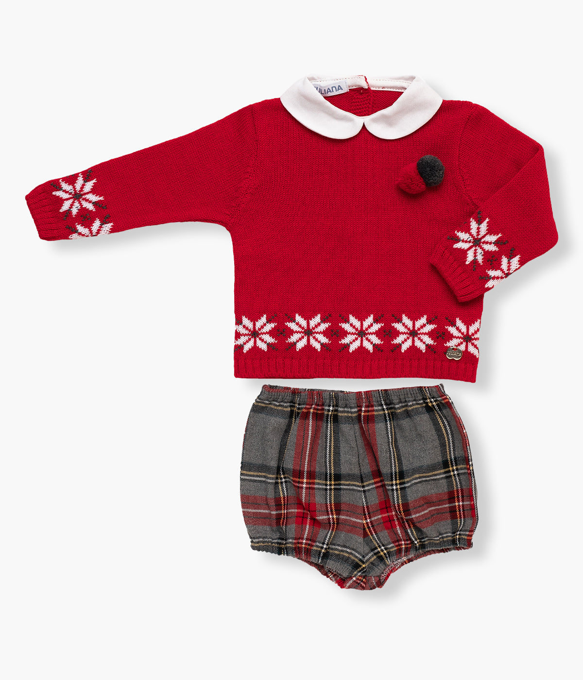 Conjunto de Malha c/ Lã para Bebé Xadrez 2pc - Vermelho
