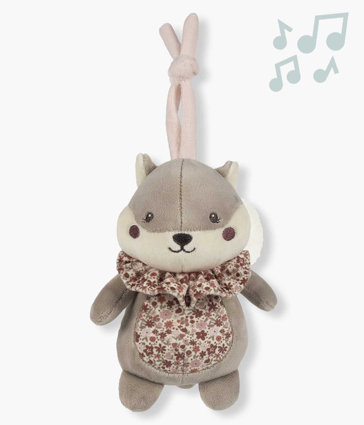 Peluche musical Pasito a Pasito Cherry Flowers em forma de esquilo para bebé menina e recém-nascida. Com um design encantador e uma textura macia, este esquilo traz um toque de ternura ao berço ou parque, criando um ambiente relaxante e estimulante ao mesmo tempo.