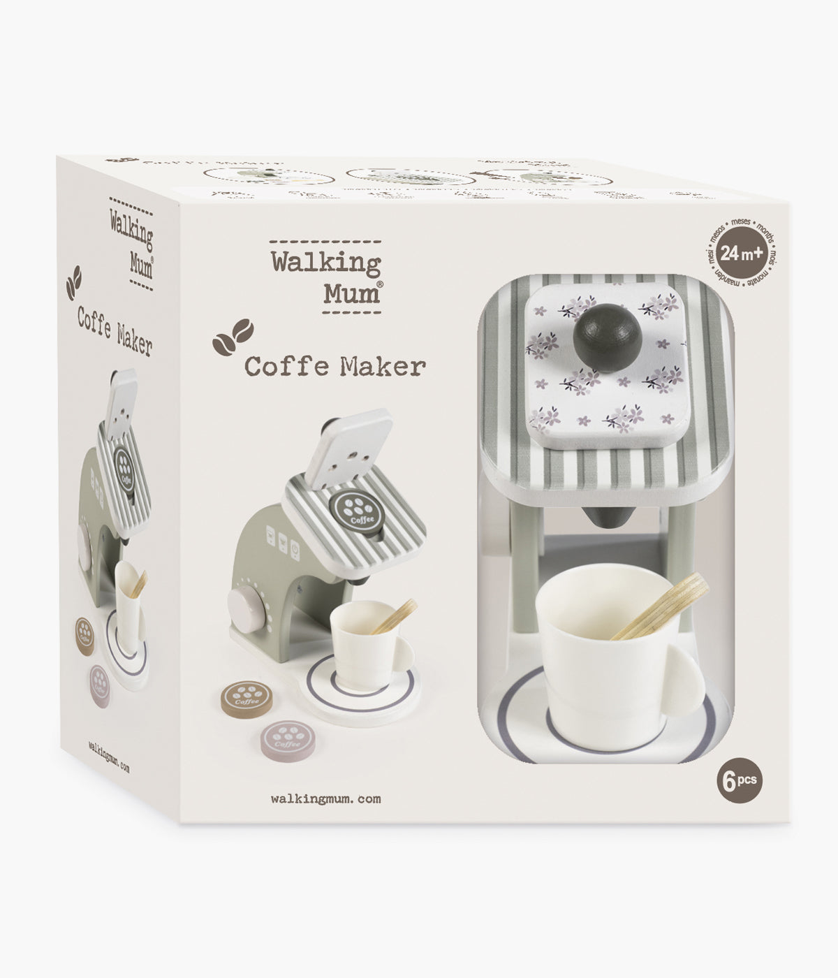 Transforme o momento de brincar numa deliciosa experiência de imaginação com a encantadora Máquina de Café de Brincar em Madeira da Walking Mum. Ideal para crianças a partir dos 24 meses, este brinquedo educativo e sustentável composto por 6pc convida os mais pequenos a explorar o mundo da cozinha enquanto desenvolvem competências cognitivas e motoras.