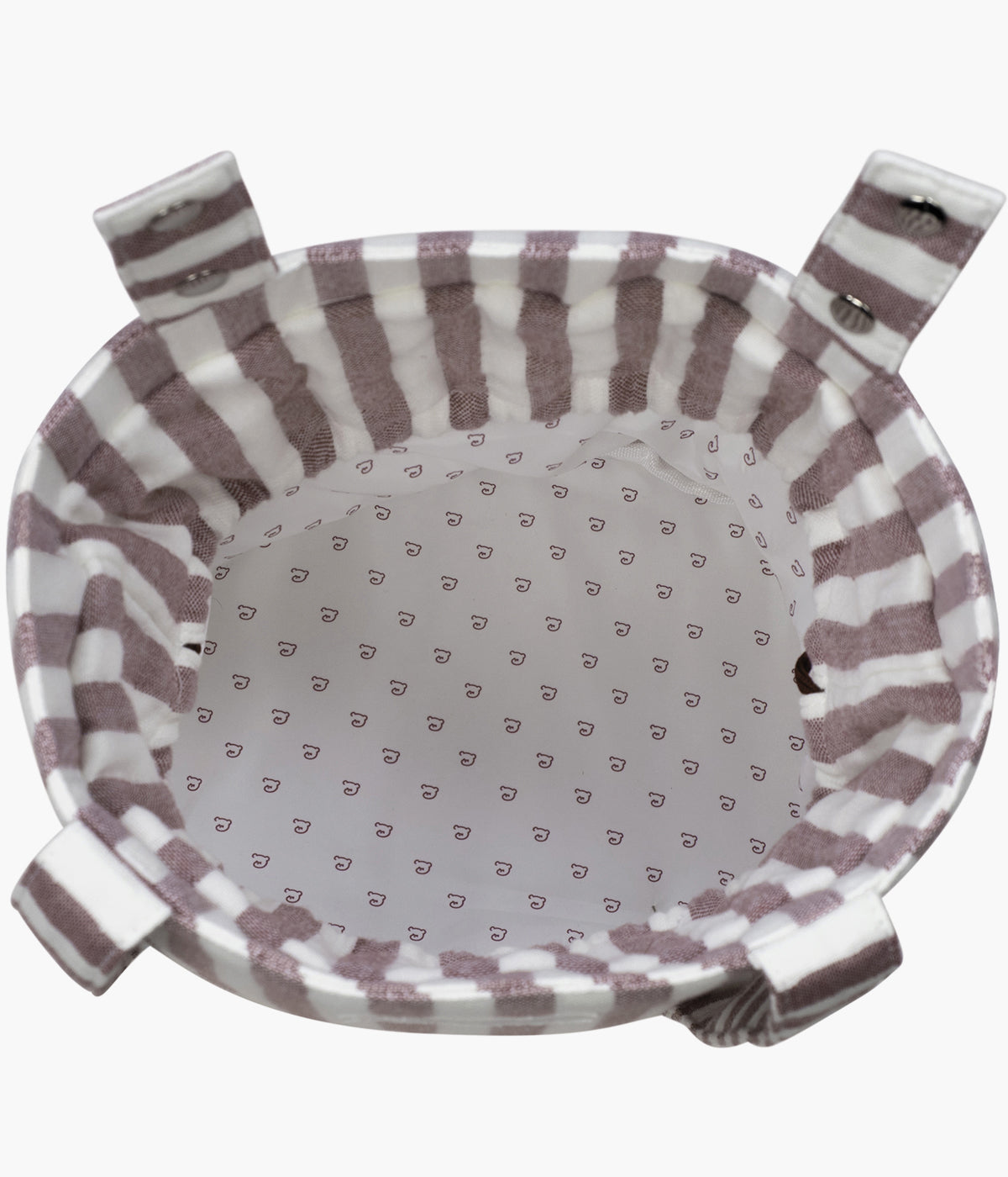 Bolsa Bucket Pasito a Pasito Cherry Strips aberta com todos os compartimentos visiveis.