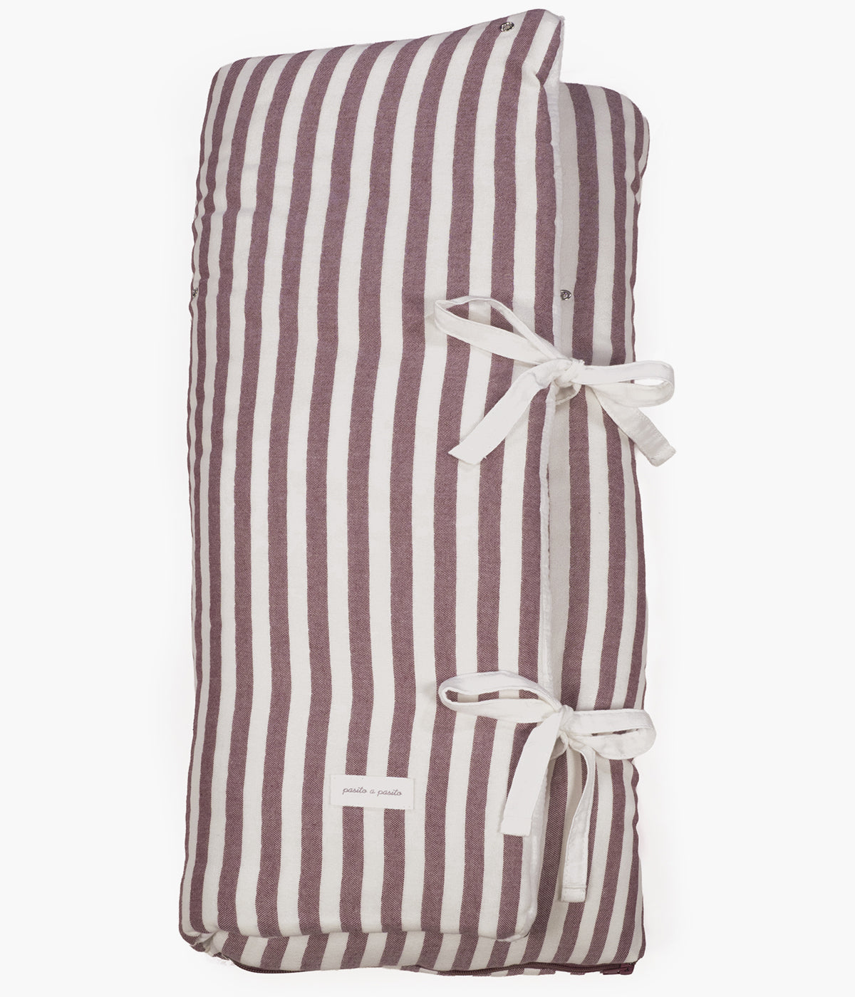 Saco manta Pasito a Pasito Cherry Strips com elegante padrão riscas em tons cereja e branco.