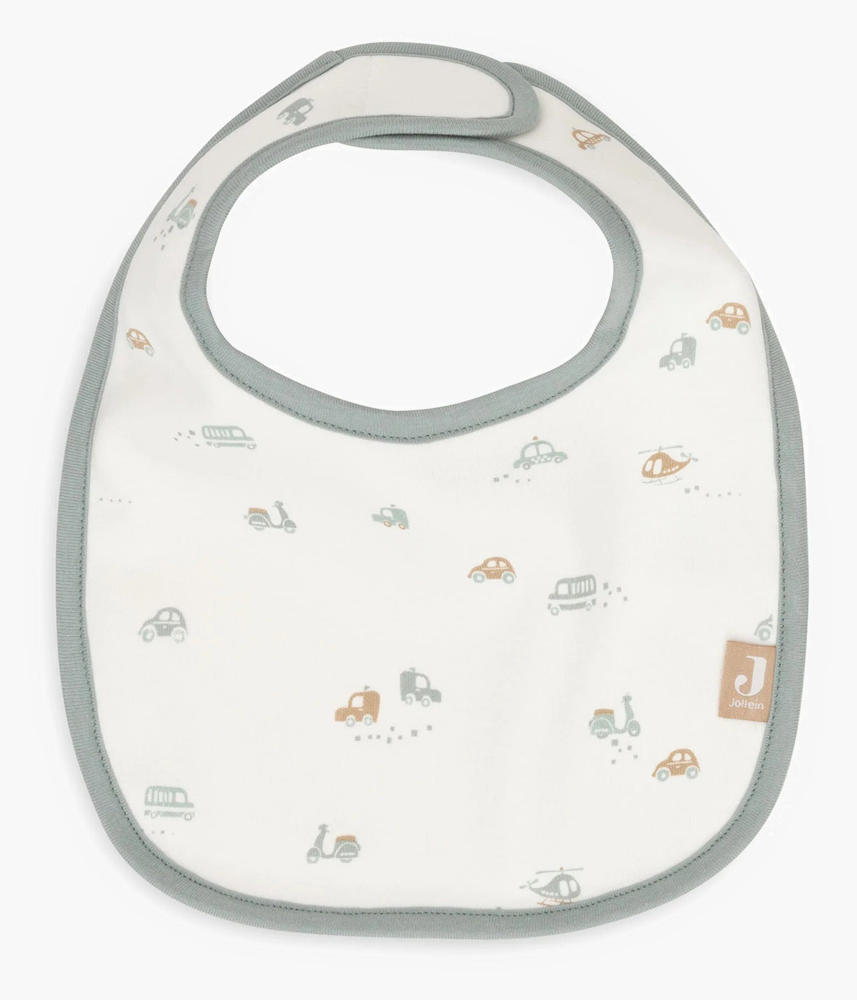 Pack de 5 babetes impermeáveis On The Go da Jollein, 100% algodão. Perfeitas para as refeições do bebé, possuem um fecho em velcro para colocar e retirar facilmente. Práticas babetes que mantêm a roupa limpa e seca, combinando funcionalidade e um toque encantador com padrões de veículos.