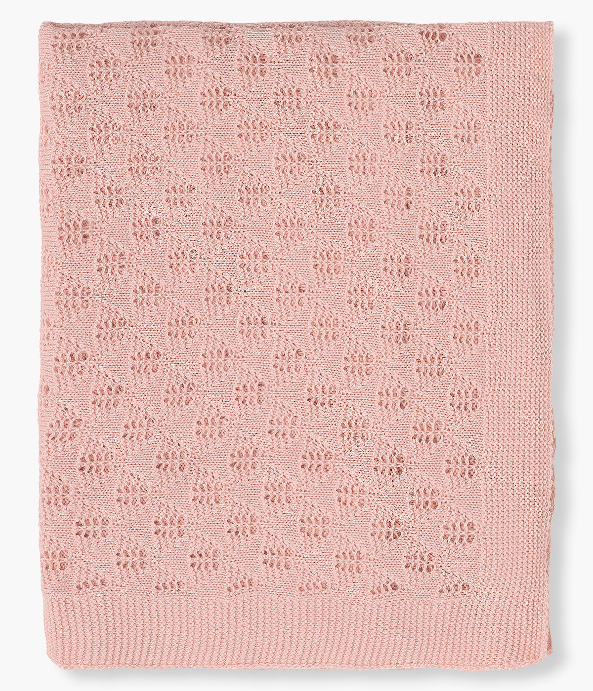 Manta em malha rosa da Juliana para bebé menina e recém-nascida. Delicada manta de formato quadrado com pequenos triângulos perfurados.