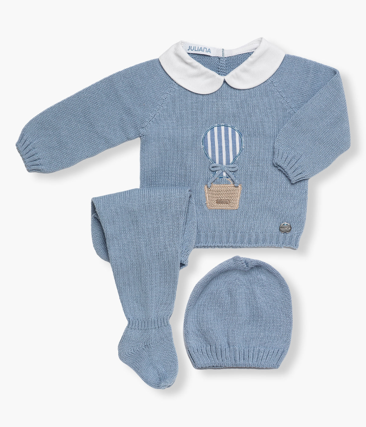 Conjunto Malha Balão Ar Quente Bebé Menino Juliana 3pc - Azul