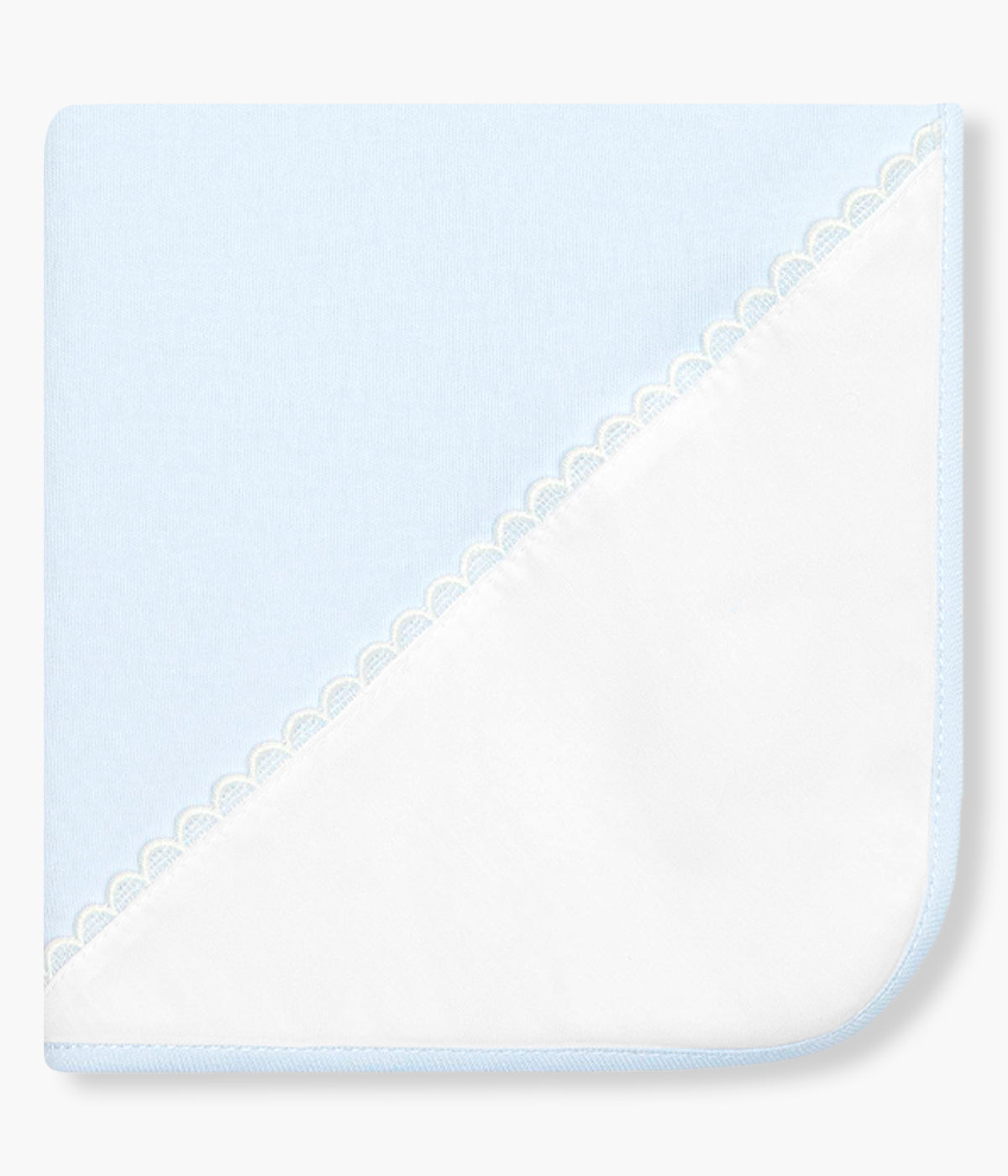Fralda azul da Baby Gi para bebé e recém-nascido(a), 100% algodão. Suave fralda com detalhe em tecido branco no canto com faixa em renda perfurada.