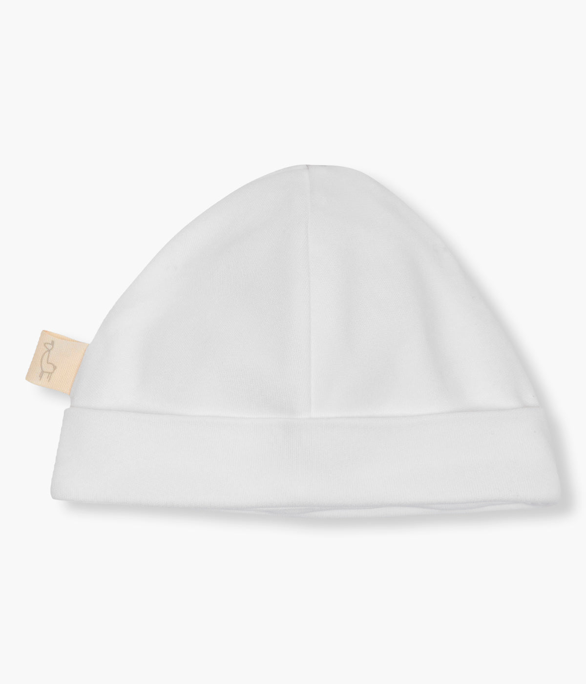Gorro duplo em algodão branco da Baby Gi para bebé menino e recém-nascido, 100% algodão. Suave gorro com lateral com riscas azuis, dobra a toda a volta e interior sem costuras.