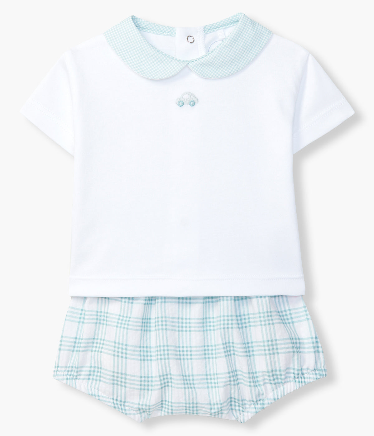 Conjunto em Algodão Carro Bebé Menino 2pc - Branco e Verde