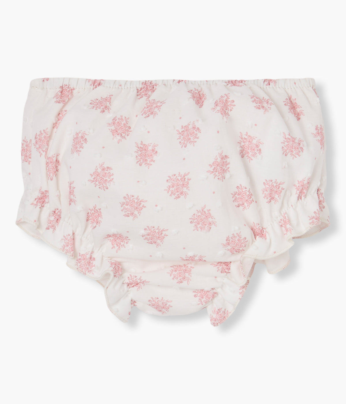 Vista de trás tapa fraldas branco da Paz Rodríguez para bebé menina e recém-nascida, 100% algodão.