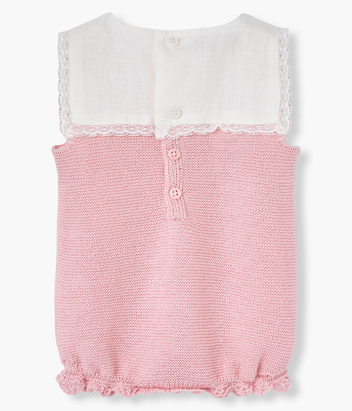 Vista de costas do fofo em malha de algodão sem mangas da Paz Rodríguez para bebé menina e recém-nascida.