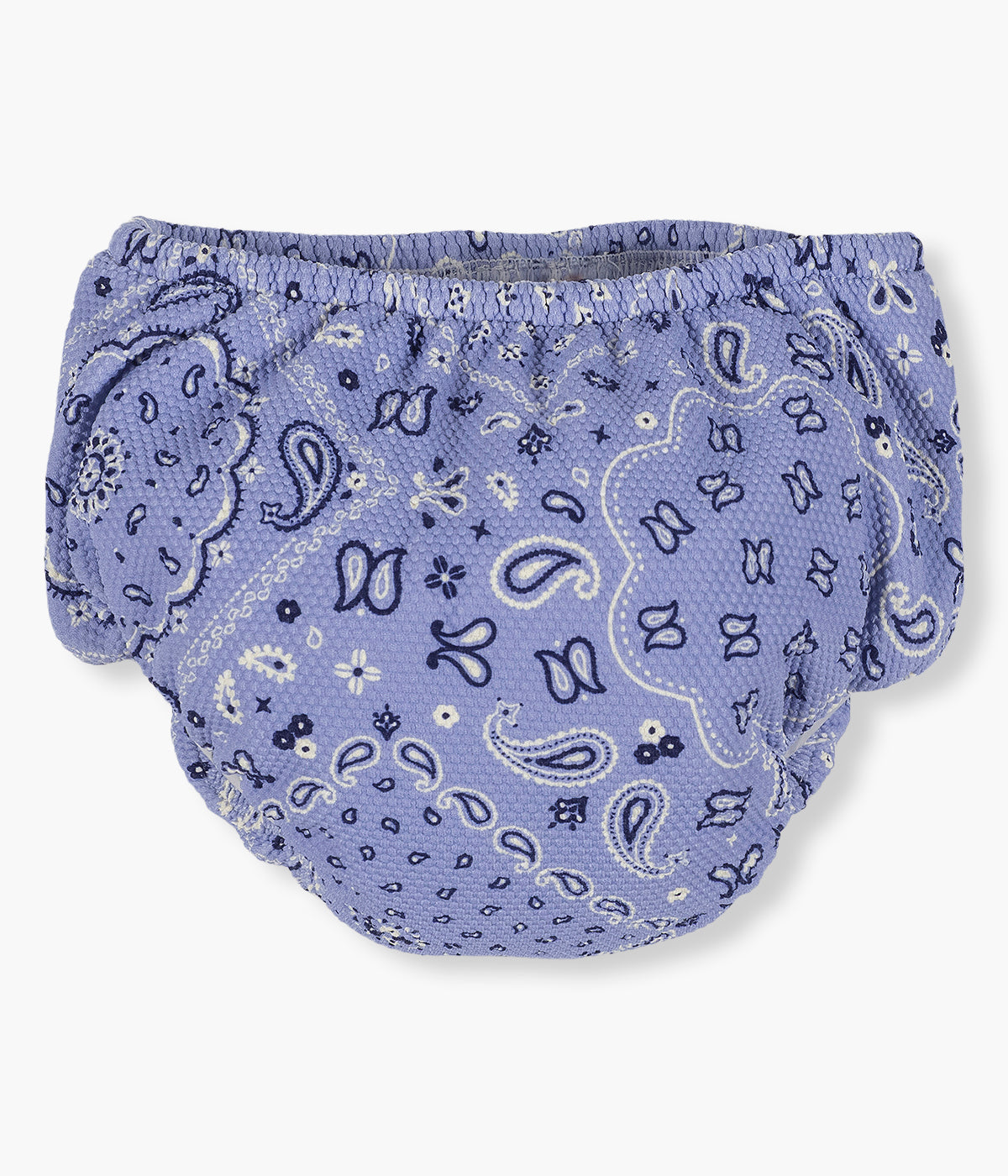 Vista de frente da cueca de banho anti-UV para bebé Summer Bandana da Walking Mum. Prática cueca que permite ao bebé aproveitar a praia e a piscina com conforto, proteção e segurança. Com proteção solar FPS/SPF 50+ e sistema anti-fugas integrado, é perfeito para mergulhos no verão.