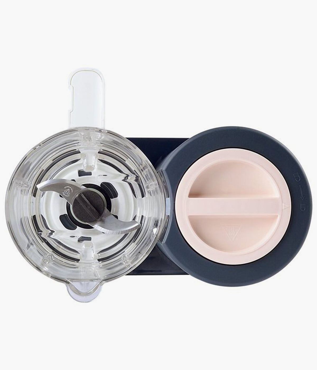 Vista de cima do Robô de Cozinha Babycook Néo da Béaba na cor Night Blur. Inteligente robô de cozinha premium para bebé 6 em 1 que cozinha a vapor, tritura, descongela, aquece refeições, aquece biberões e esteriliza acessórios. Fabricado em França com materiais duráveis como vidro e aço inoxidável, permite preparar refeições saudáveis para o bebé preservando os nutrientes, sabores e texturas dos alimentos.