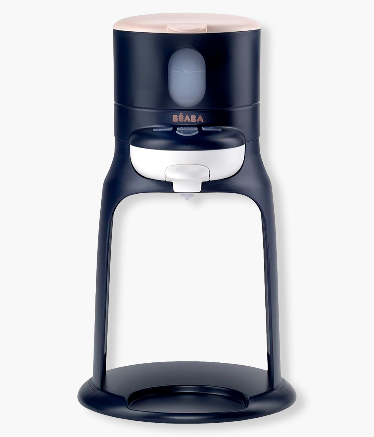 Vista frontal do aquecedor de água para biberões Bib'Expresso da Béaba na cor Night Blue (azul índigo). Prático aparelho que aquece rapidamente a água à temperatura ideal em apenas 30 segundos, com funcionamento intuitivo e utilização com uma só mão, permitindo preparar biberões de forma simples e precisa. Inclui ainda função banho-maria para aquecer biberões já preparados e boiões de comida, num design compacto e fácil de transportar.
