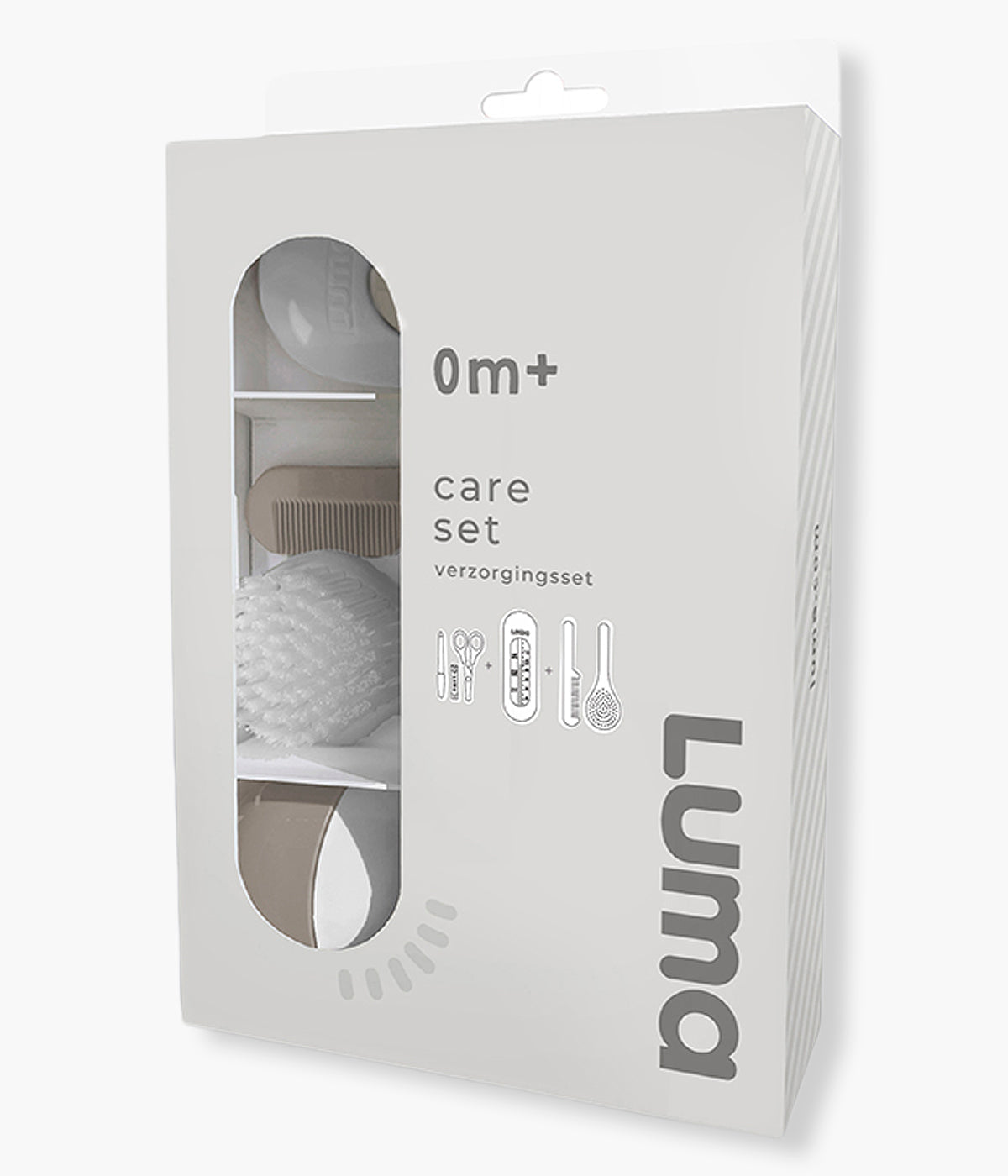 Vista do kit de higiene do conjunto de banheira com acessórios de banho da marca Luma na cor White (branco).