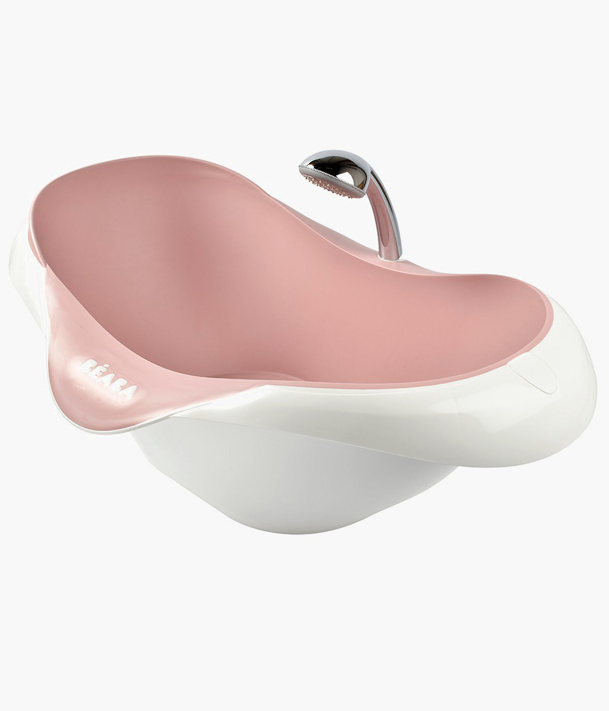 Banheira para bebé menina Camélé'o da Béaba na cor Old Pink (rosa) com suporte para chuveiro.
