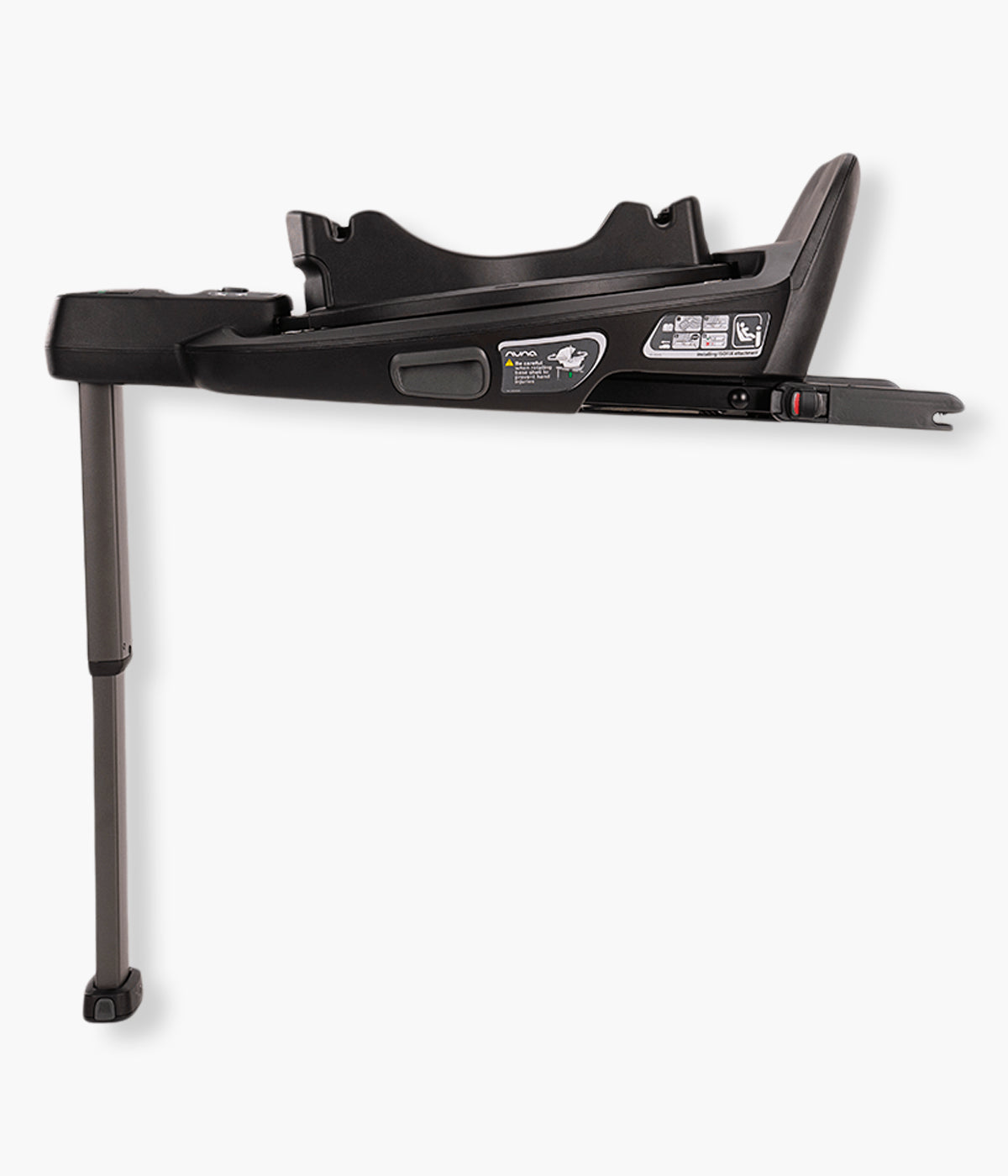 Vista lateral da base Isofix Curv 360º da marca Nuna. Prática base rotativa concebida para tornar mais simples e ergonómica a colocação do bebé no automóvel. A tecnologia ProxiPivot™ roda e desliza a cadeira auto em direção aos pais num único movimento, enquanto o sistema modular Nuna Next permite utilizar diferentes cadeiras compatíveis ao longo dos primeiros quatro anos.