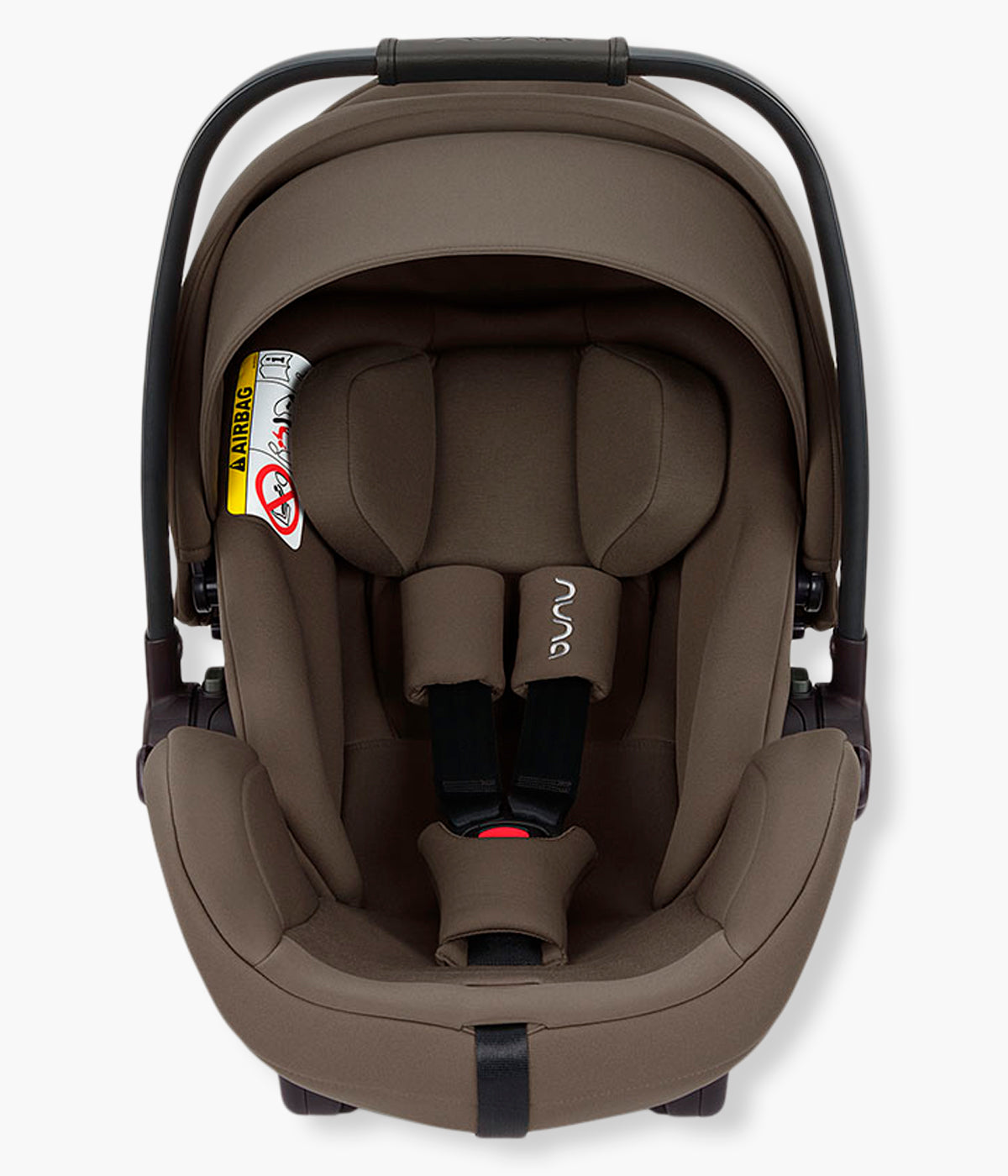 Vista frontal da babycoque para bebé Arra Flex da marca Nuna na cor Pistachio. Premium babycoque i-Size leve e reclinável, adequada desde o nascimento até aos 87cm.