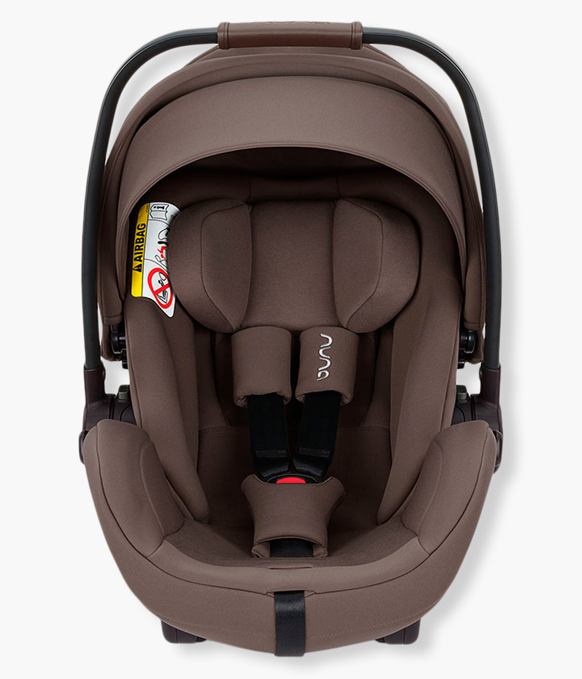 Vista frontal da babycoque para bebé Arra flex da marca Nuna na cor Chestnut. Premium babycoque i-Size leve e reclinável, adequada desde o nascimento até aos 87cm. As três posições de reclinação, incluindo uma posição ergonómica de 157°, proporcionam maior conforto no automóvel, no avião e no carrinho de bebé.