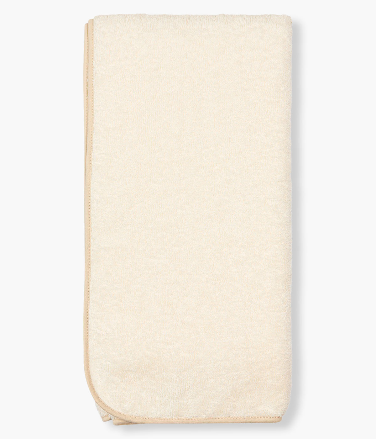 Vista traseira da toalha de banho da Baby Gi para bebé e recém-nascido(a), 100% algodão. Suave e absorvente toalha em turco pérola com carapuço bege no canto com bordado fofo focinho de urso.