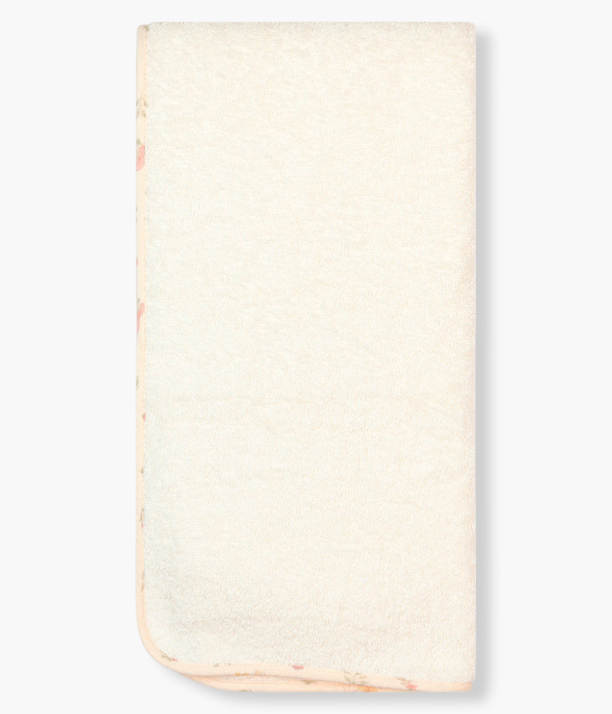 Vista traseira da toalha de banho da Baby Gi para bebé e recém-nascido(a), 100% algodão. Suave e absorvente toalha em turco pérola com carapuço bege com padrão bosque.