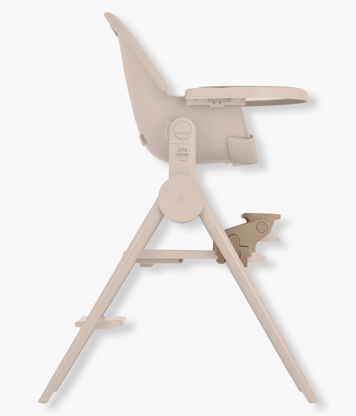 Vista lateral do apoio de pés Anex Ozy Footrest para cadeira evolutiva Ozy na cor Fluff. Prático apoio de pés concebido para proporcionar um suporte estável e confortável aos pés da criança durante a utilização da cadeira evolutiva Anex Ozy.