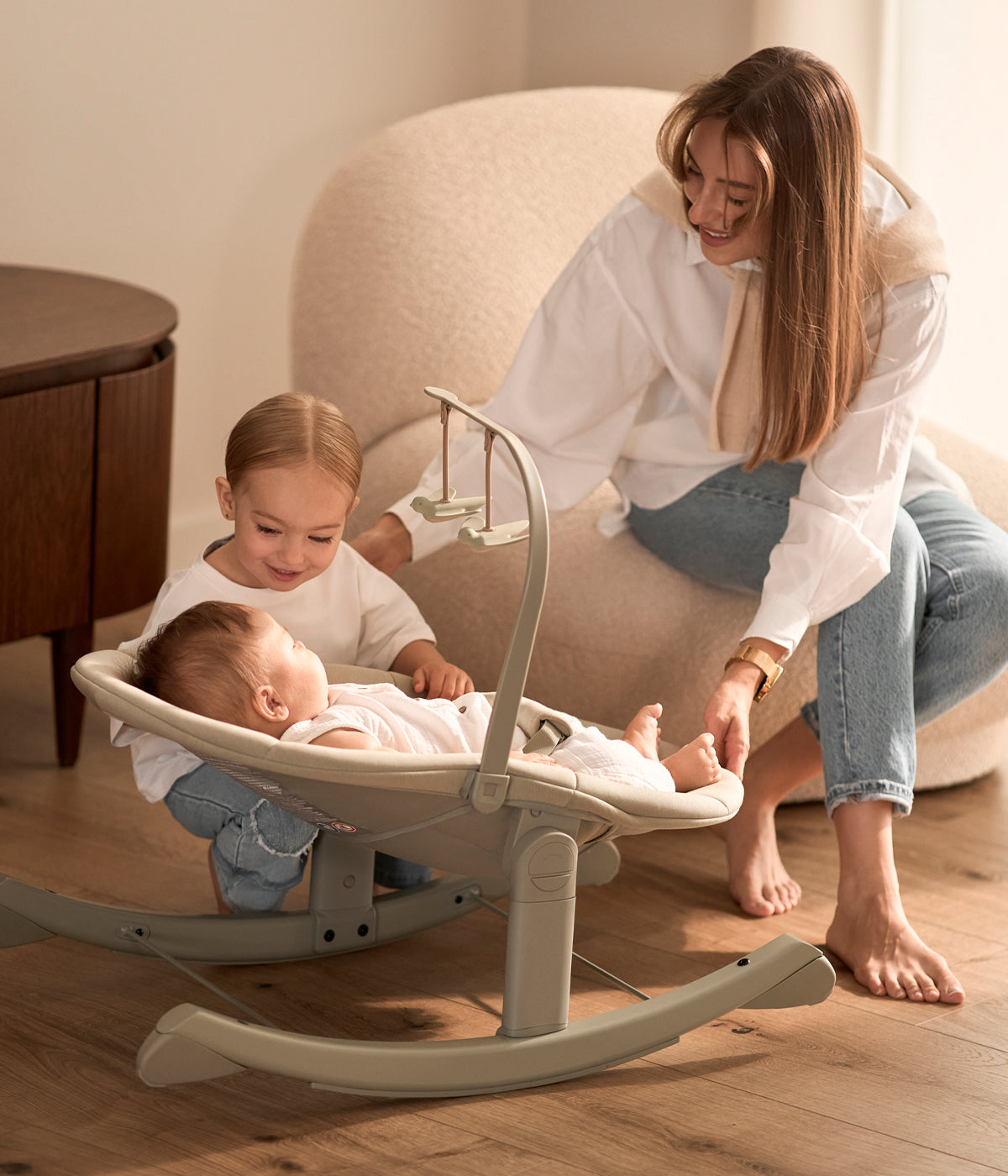 Vistacom bebé da base de baloiço para espreguiçadeira da cadeira evolutiva Ozy da marca Anex na cor Fluff.