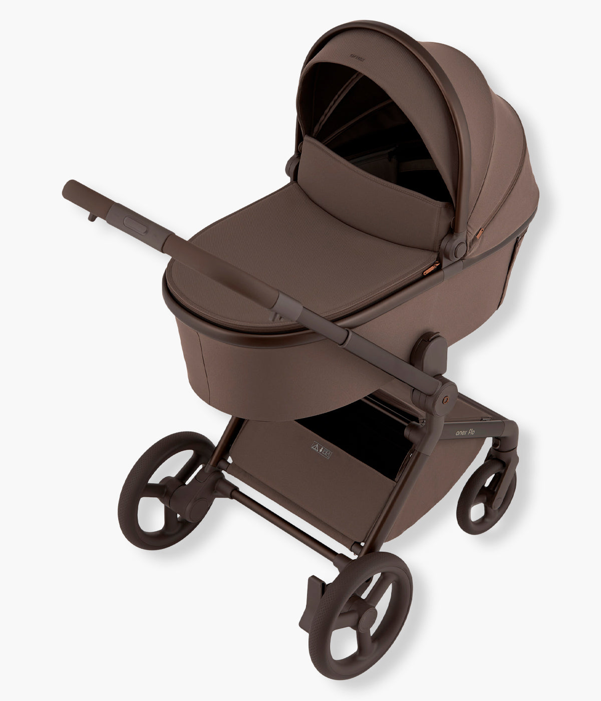 Vista lateral do carrinho de passeio Flo da marca Anex na cor Browny.