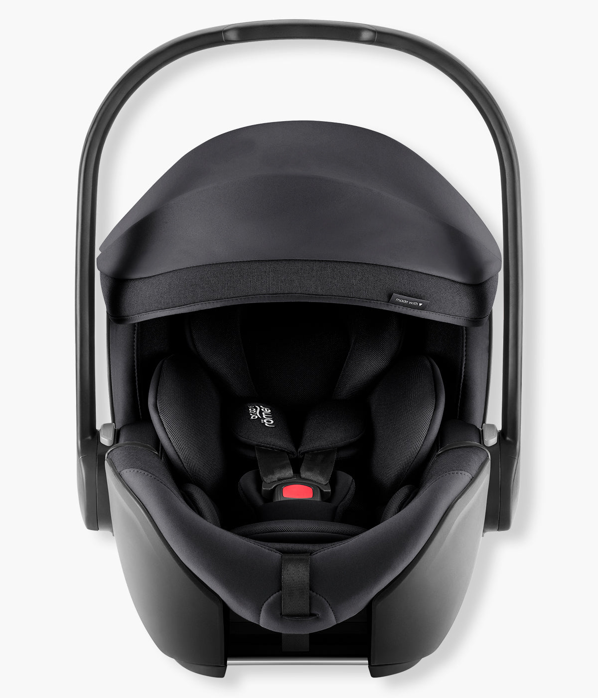 Vista frontal da babycoque Baby-Safe Pro Style da Britax Römer na cor Carbon Black.