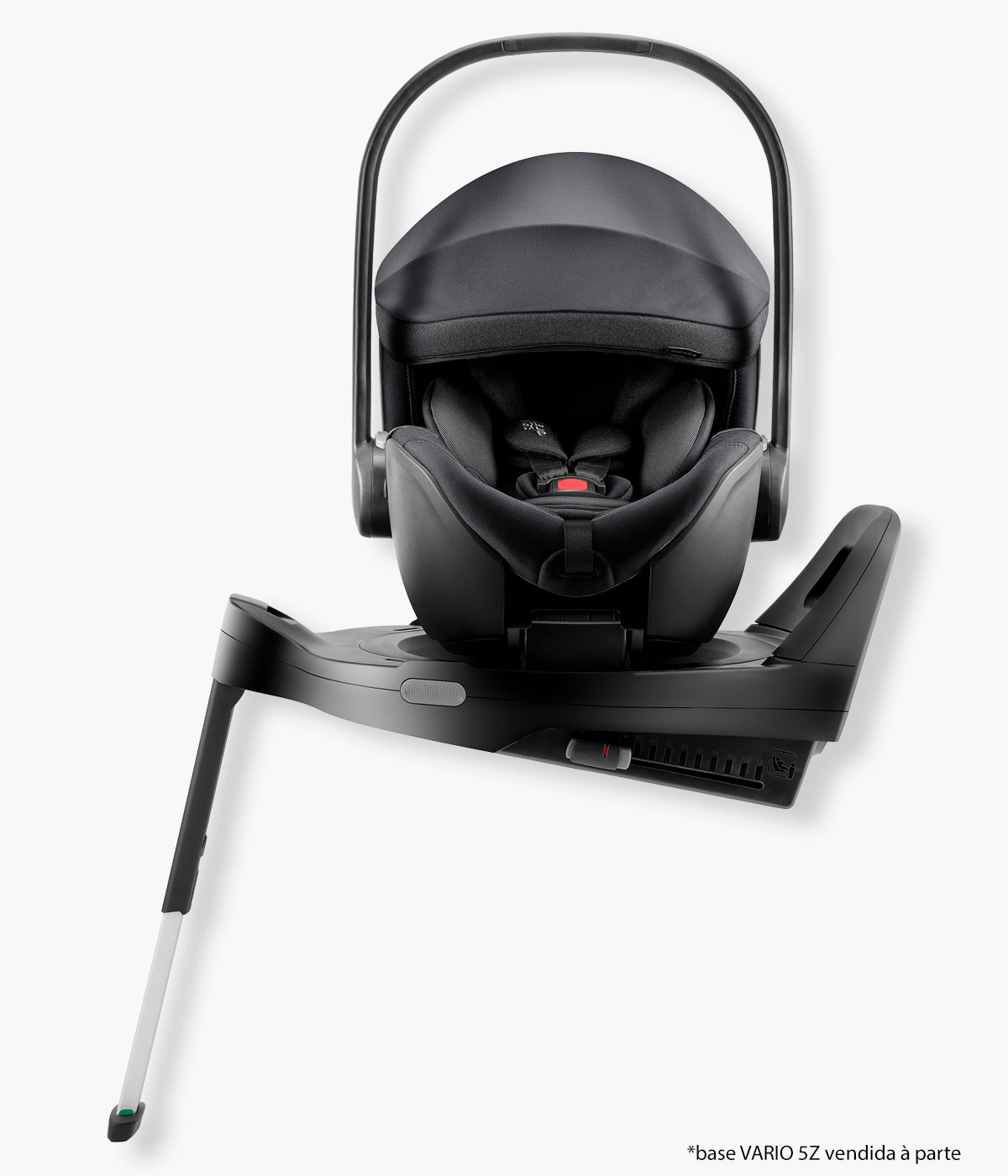 Vista frontal da babycoque Baby-Safe Pro Style da Britax Römer na cor Carbon Black instalada numa base vario 5z.