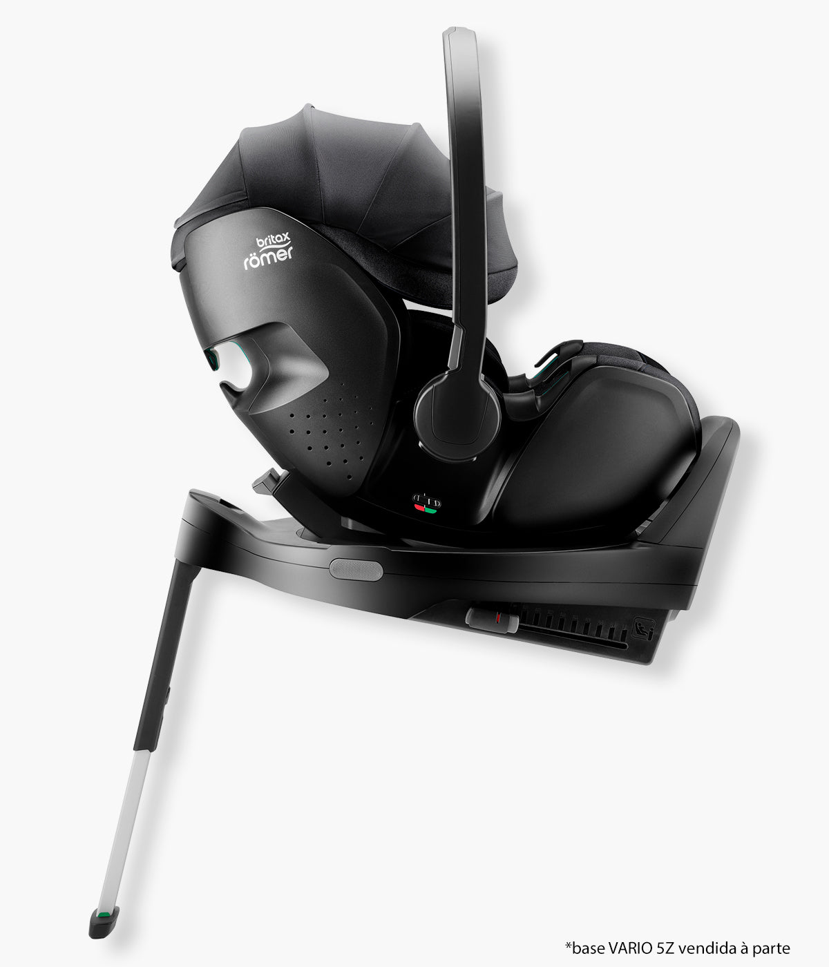 Vista da babycoque Baby-Safe Pro Style da Britax Römer na cor Carbon Black instalada numa base vario 5z.