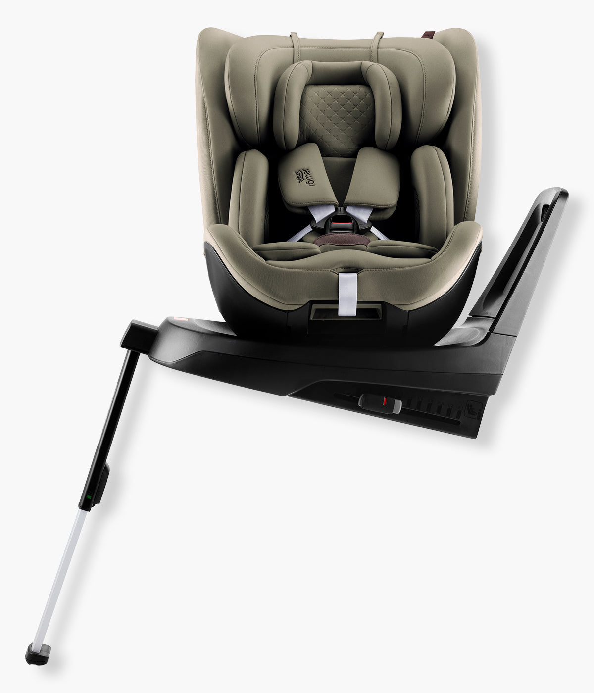 Vista lateral da cadeira auto evolutiva Swivel-Grow Max Air Lux da Britax Römer na cor Urban Olive instalada na base