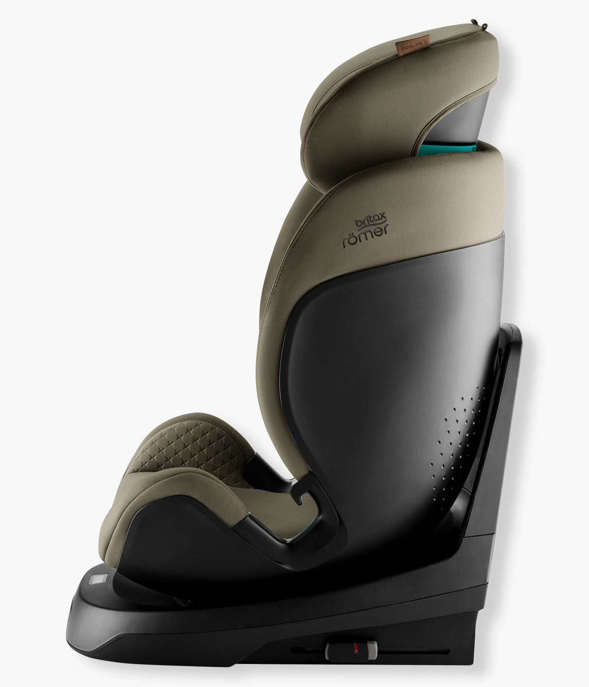 Vista lateral da cadeira auto evolutiva Swivel-Grow Max Air Lux da Britax Römer na cor Urban Olive.