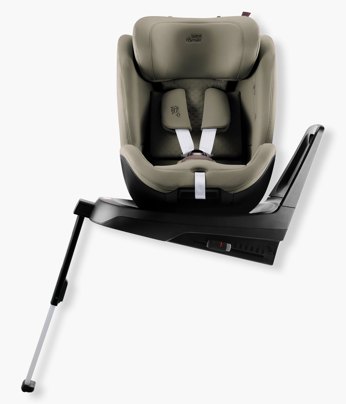 Vista lateral da cadeira auto evolutiva Swivel-Grow Max Air Lux da Britax Römer na cor Urban Olive instalada na base