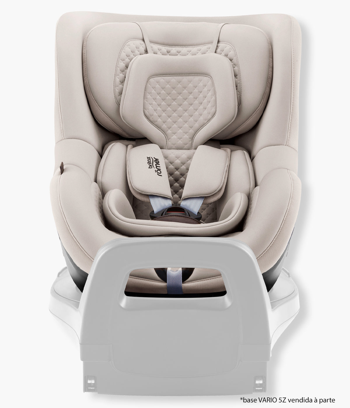 Vista frontal da cadeira auto rotativa Dualfix 5Z da Britax Römer na cor Soft Taupe instalada na base vario 5z.