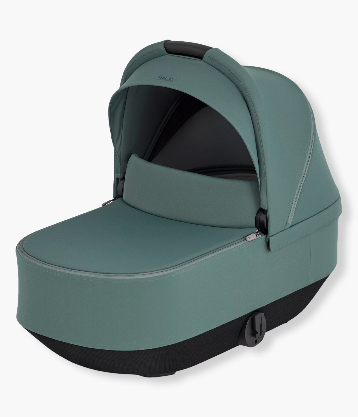 Vista lateral da alcofa para carrinho de passeio modular Modu da marca Anex na cor Greeny.