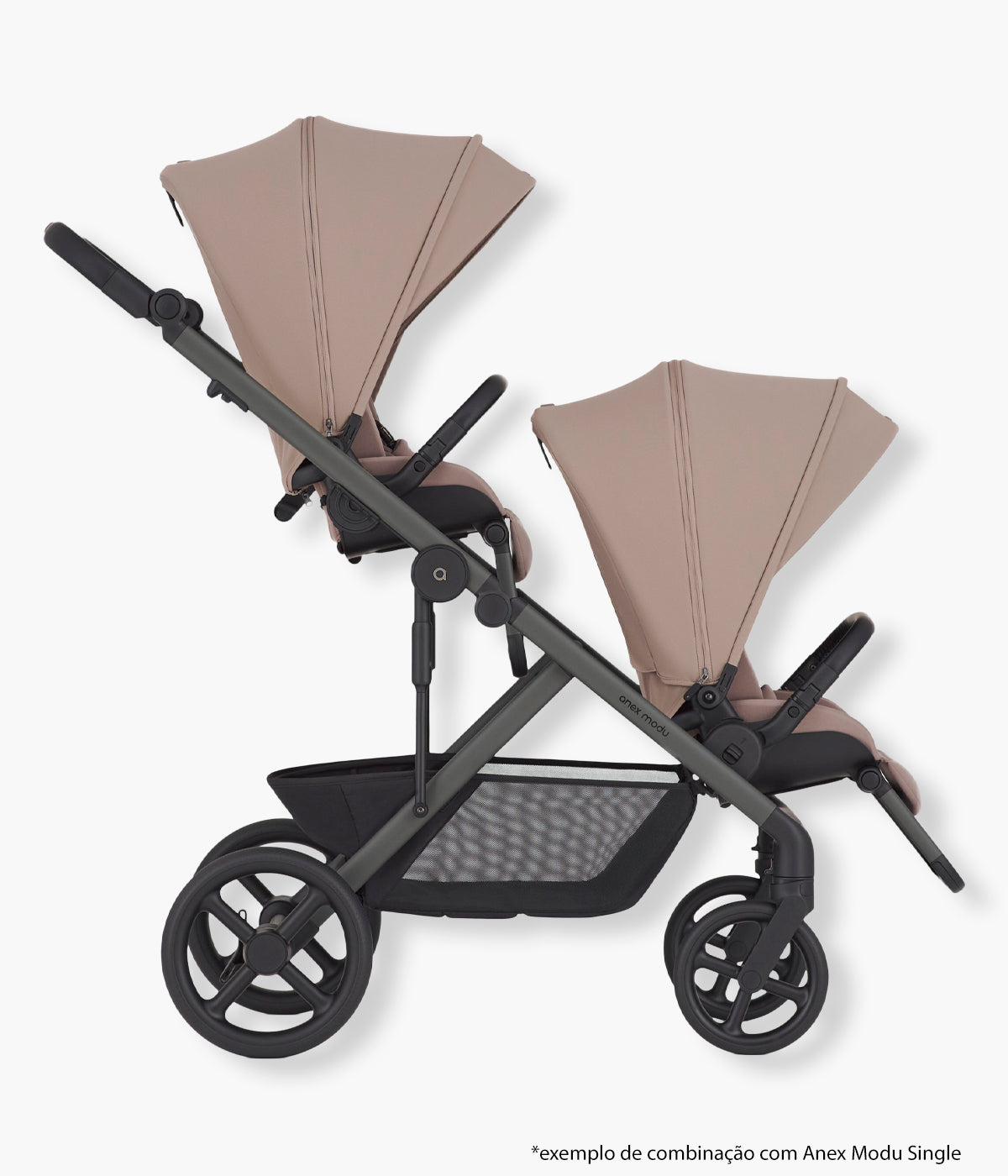 Exemplo de configuração do assento para carrinho de passeio modular Modu da marca Anex na cor Rooty.