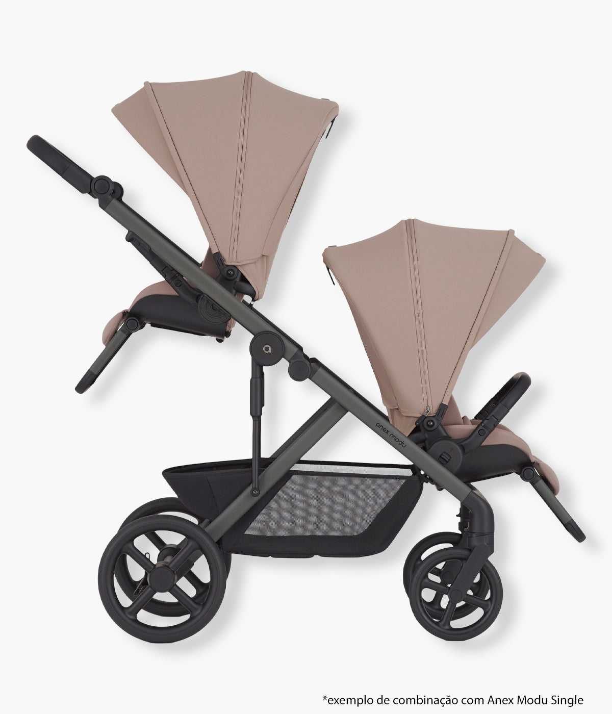 Exemplo de configuração do assento para carrinho de passeio modular Modu da marca Anex na cor Rooty.