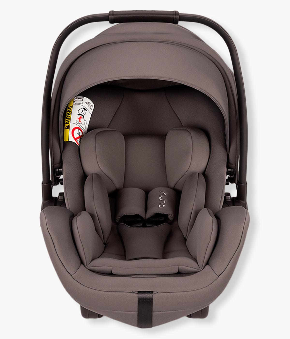 Vista frontal da babycoque para bebé Arra Flex da marca Nuna na cor Thunder