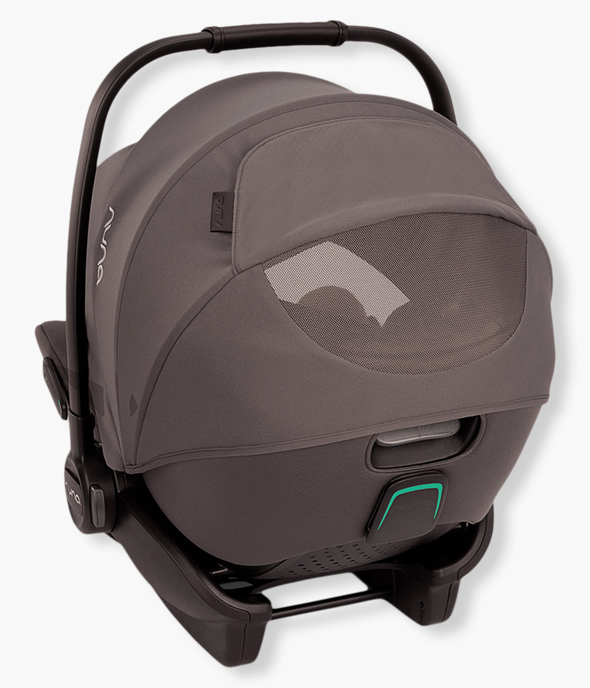 Vista traseira da babycoque para bebé Arra Flex da marca Nuna na cor Thunder
