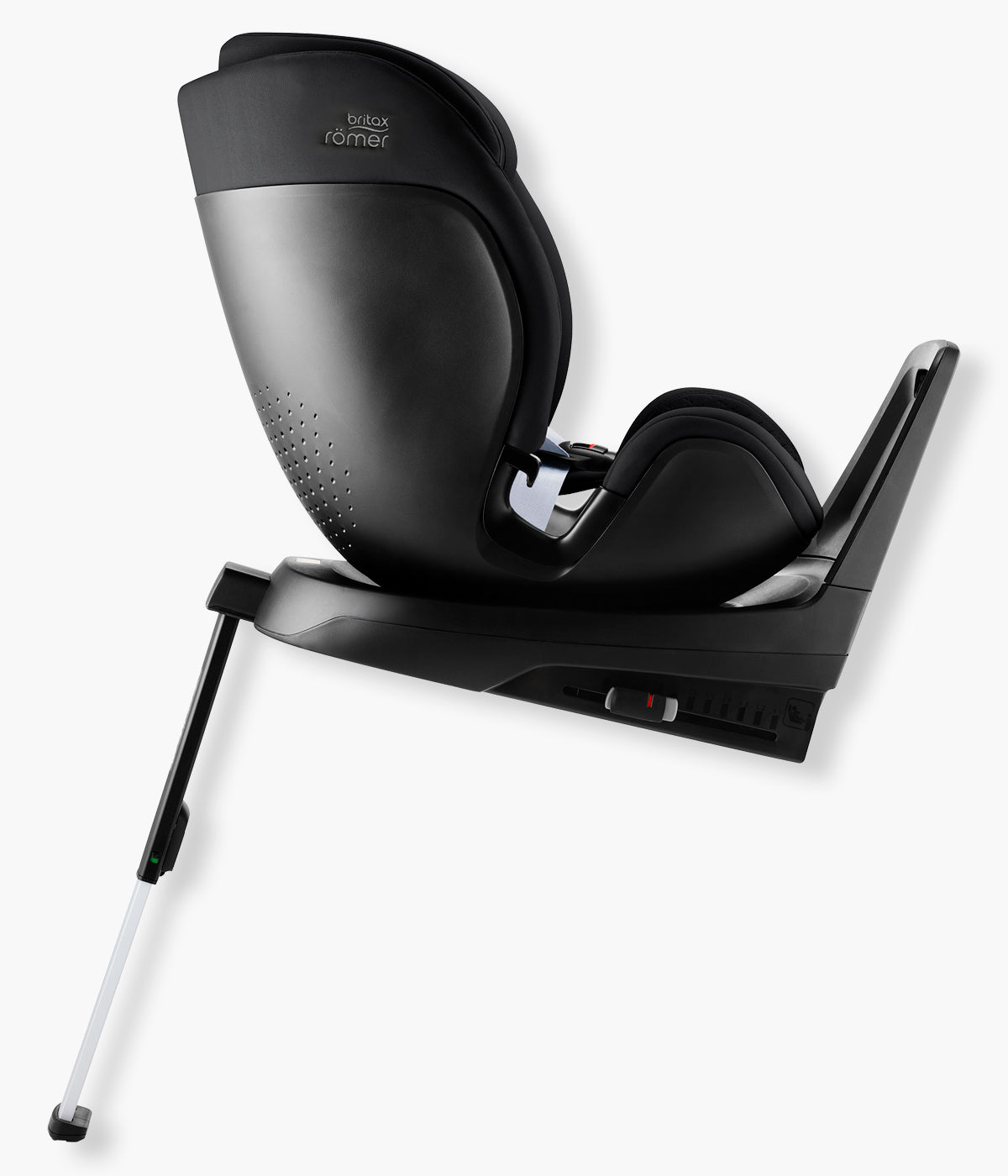 Vista cadeira auto evolutiva Swivel-Grow Max Air Lux da Britax Römer na cor Onyx Back instalada a base contra a marcha.