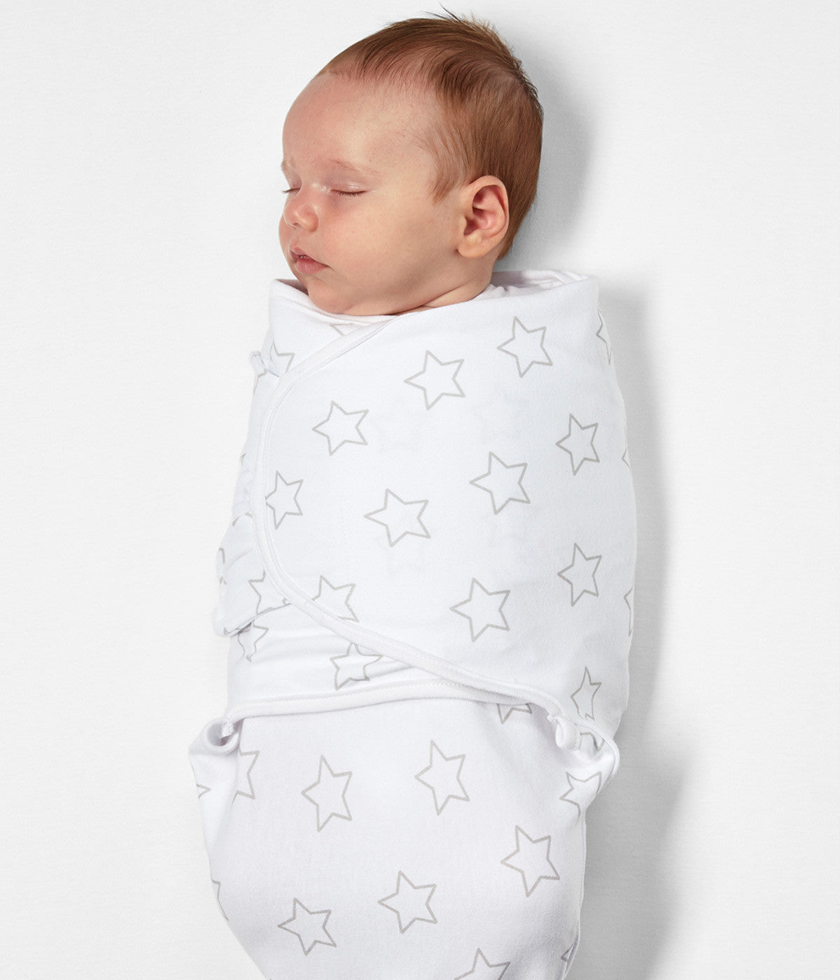 Swaddle Wrap com Velcro em Algodão Estrelas Bebé - Branco e Cinza