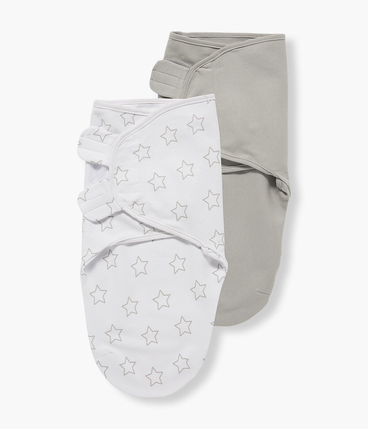 Swaddles Wrap com Velcro Algodão Bebé Estrelas 2un - Branco e Cinza