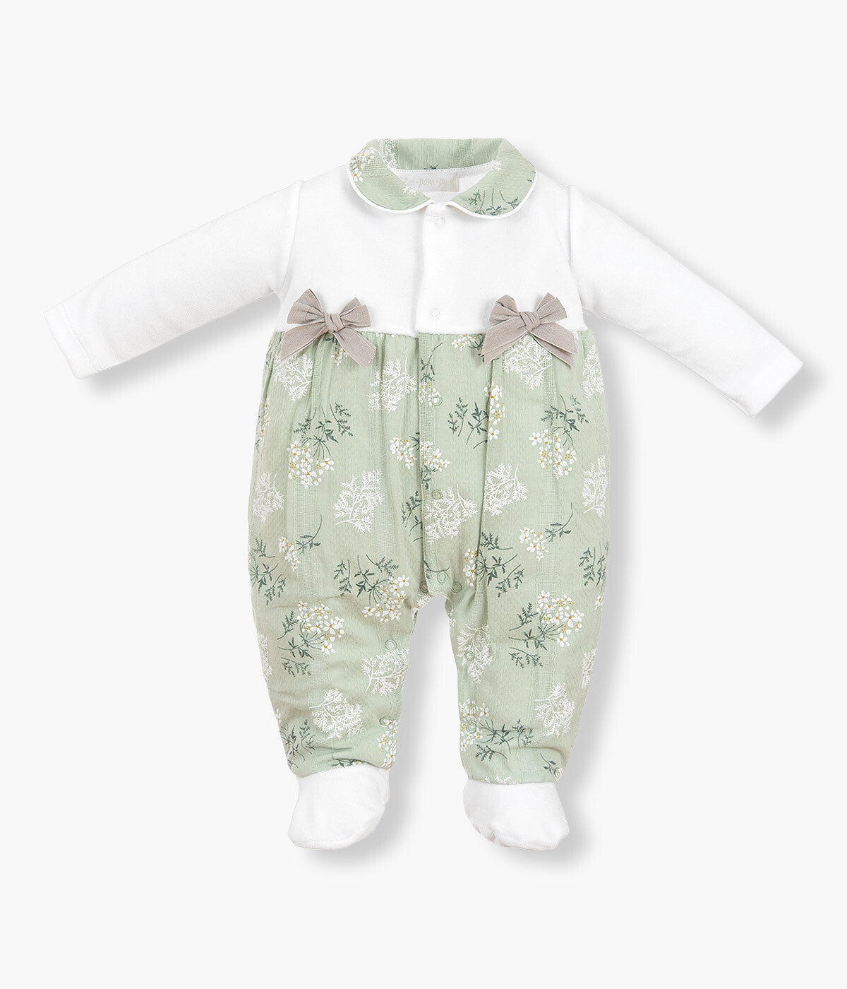 Babygrow em Veludo Floral para Bebé Menina - Branco e Verde