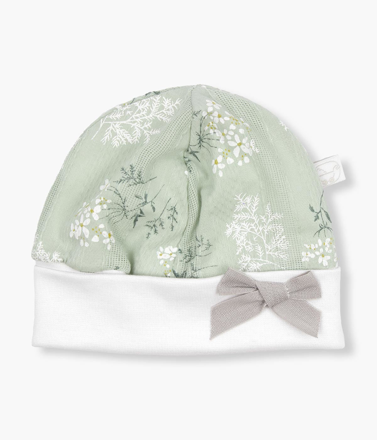 Gorro em Algodão Floral para Bebé Menina - Branco e Verde