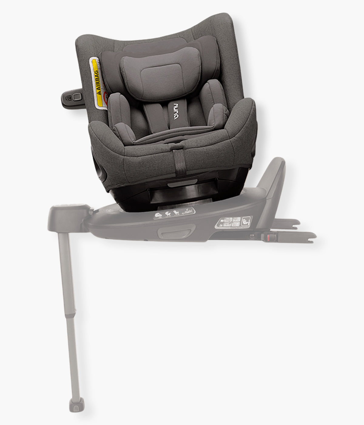 Vista frontal da Cadeira Auto Rotativa i-Size Nuna Todl Next Thunder colocada na base