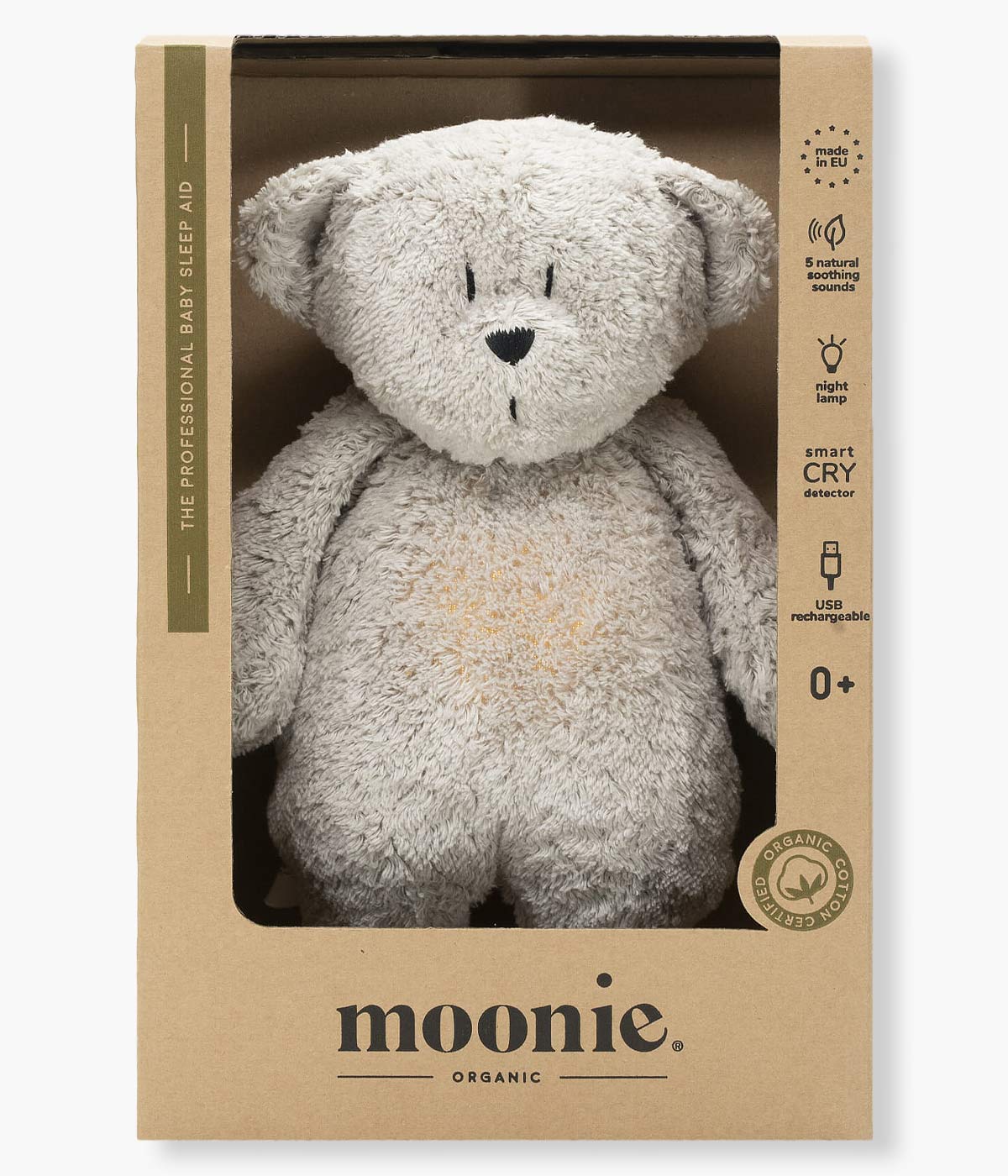 Moonie Grey Natur Urso Som e Luz Algodão Orgânico - Cinza