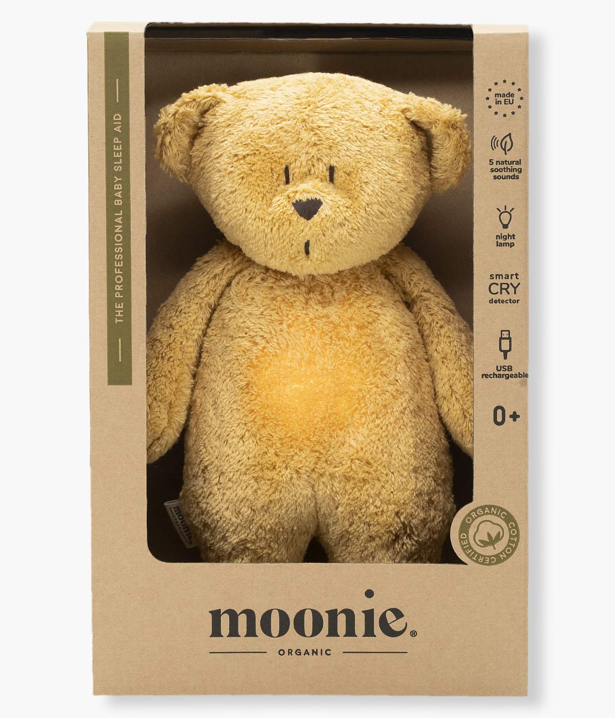 Moonie Honey Natur Urso com Som e Luz Algodão Orgânico - Mel