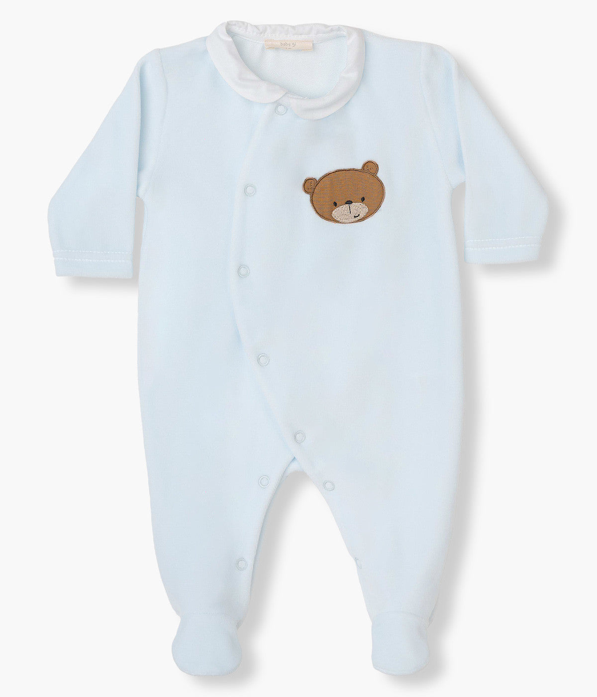 Babygrow em Veludo Bebé Urso Abertura Frente - Azul