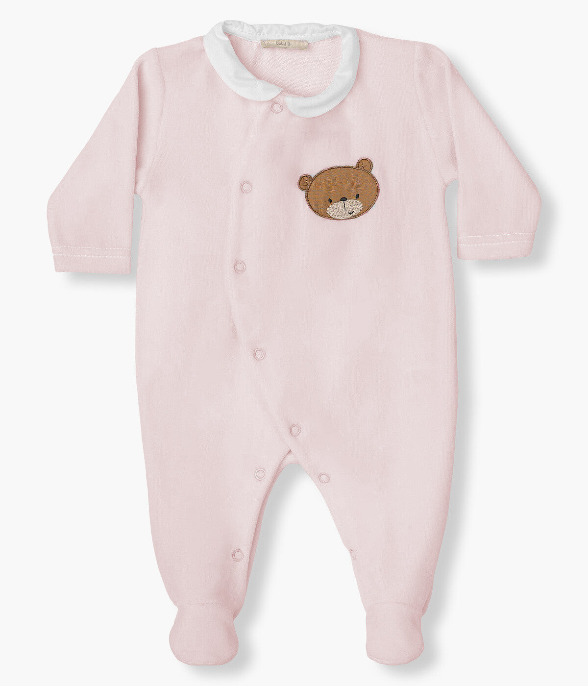 Babygrow em Veludo Bebé Menina Urso Abertura Frente - Rosa